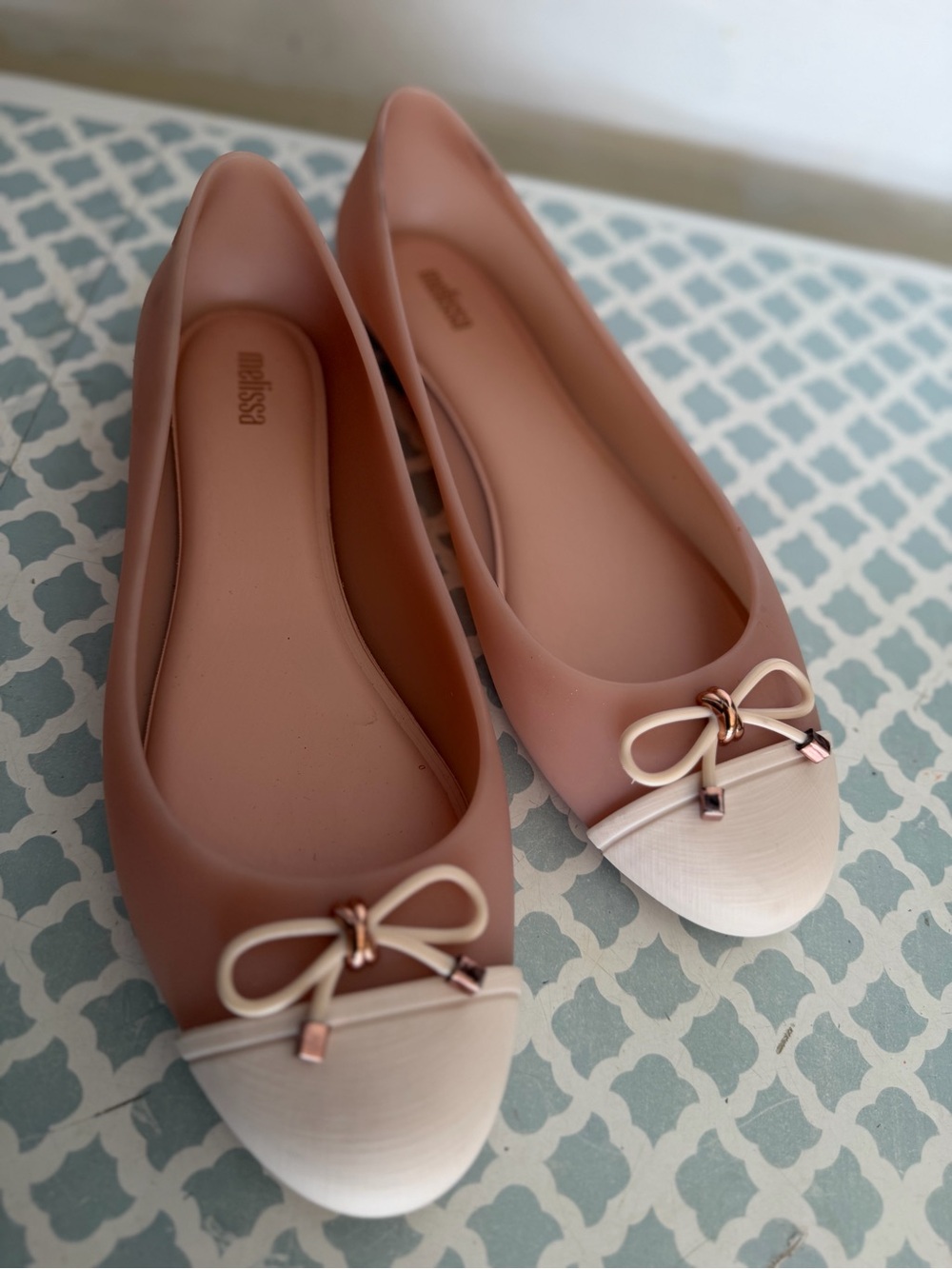Melissa Jelly Soft Blush Pink Flats with Ivory Cap Toe and Bow